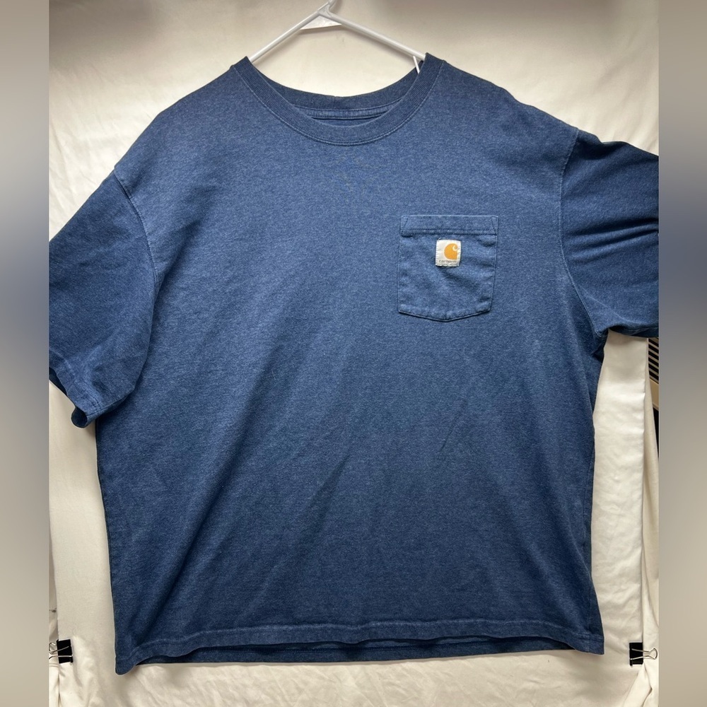 Carhartt T-Shirt Men's 2XL Short Sleeve Pocket Logo Crew Neck Workwear Navy Blue